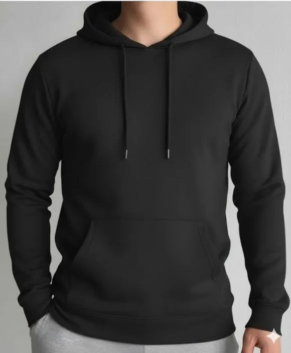 1 Pc Men's Polyester Plain Hoodie-Black
